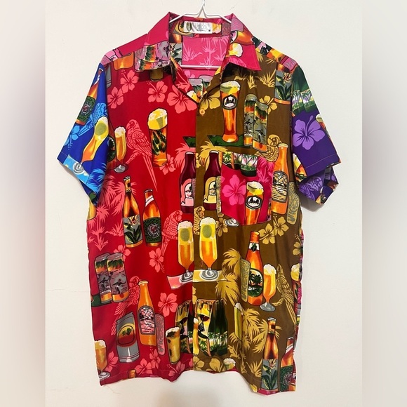 VHO Funky Hawaiian Beer Short Sleeve Button Down Shirt Medium R1 - Picture 2 of 13